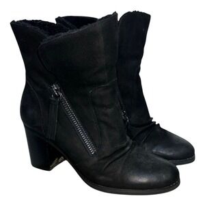Softwalk Womens Black Leather Ankle Boots Faux Shearling Lined Block Heel Zipper